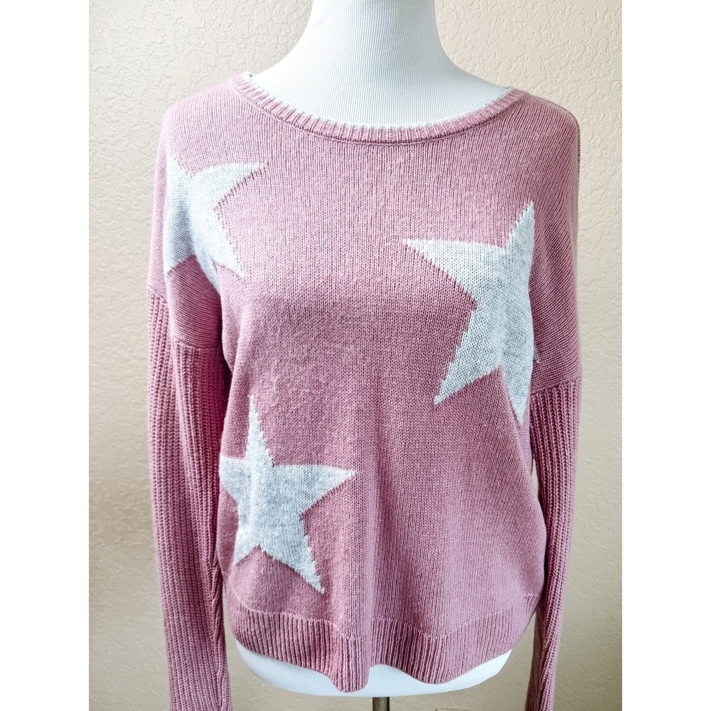 Splendid Star Sweater Medium Pink Cashmere Blend Knit Pullover Crew Neck M
